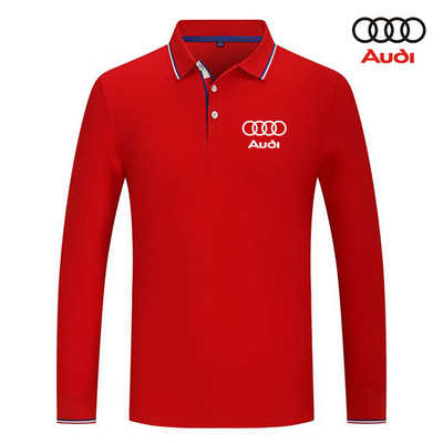 2022 Polo Audi Homme Manche Longue Col Contrasté Coton Piqué Slim Fit